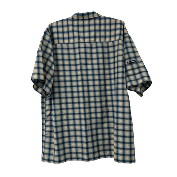 Prana Blue Beige Plaid Outdoor Mens Short Sleeve Snap Button Shirt Size XLarge - Picture 5 of 7